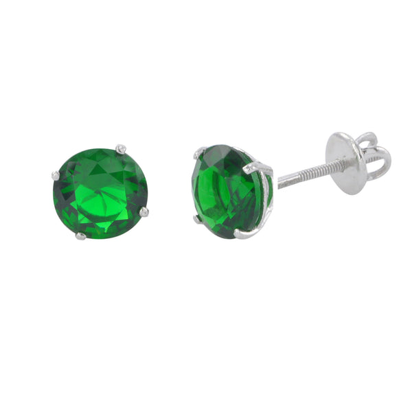 Sterling Silver Stud Earrings Round Green CZ Screwbacks - Jewelryland.com