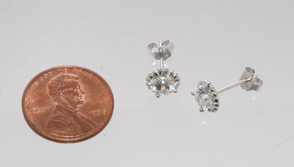 Fancy Halo Cubic Zirconia Stud Earrings Sterling Silver 7mm Circle CZ - Jewelryland.com