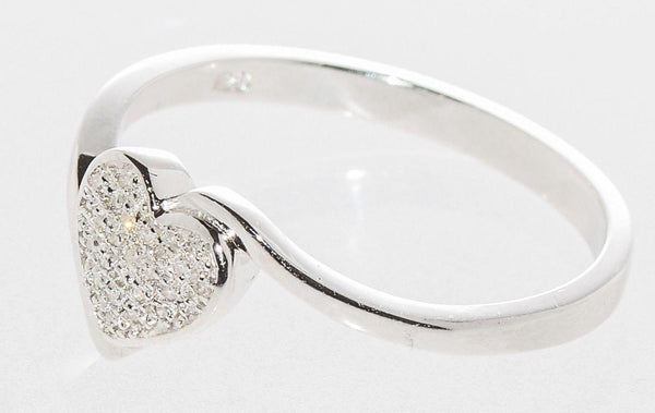 Sterling Silver Diamond Heart Ring .10ct, Micropave Setting, Size 7.5 - Jewelryland.com