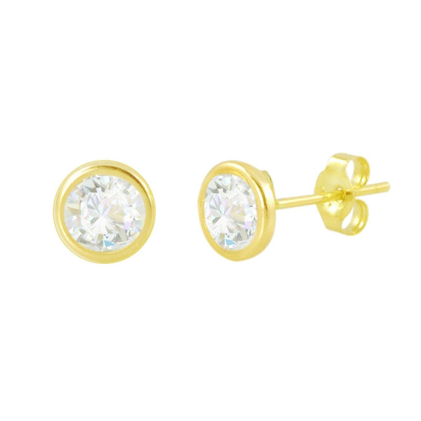 14k Yellow Gold Stud Earrings Cubic Zirconia Bezel Set CZ Round - Jewelryland.com
