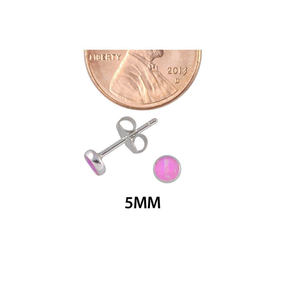 Opal Stud Earrings Gemstone Sterling Silver Iridescent Pink 5mm Round - Jewelryland.com