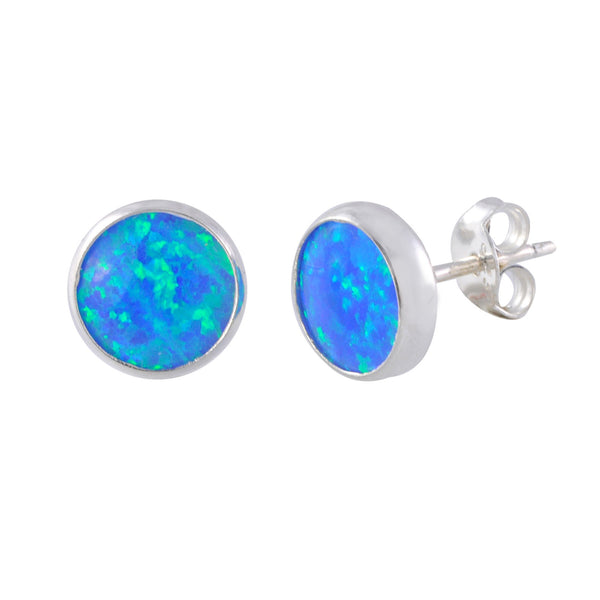 Sterling Silver Blue Green Opal Earring Studs 9mm Round - Jewelryland.com