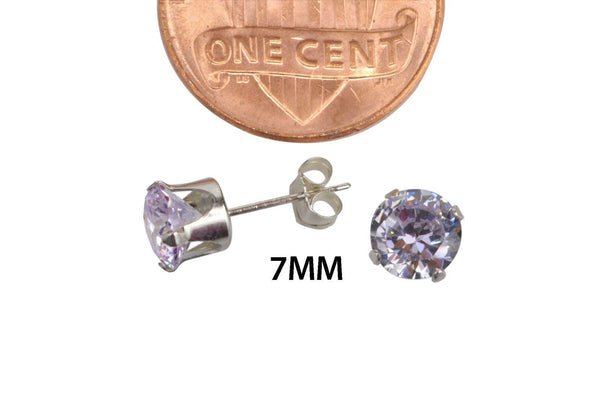 Sterling Silver Lavender Round CZ Stud Earrings Cubic Zirconia Prong Setting - Jewelryland.com