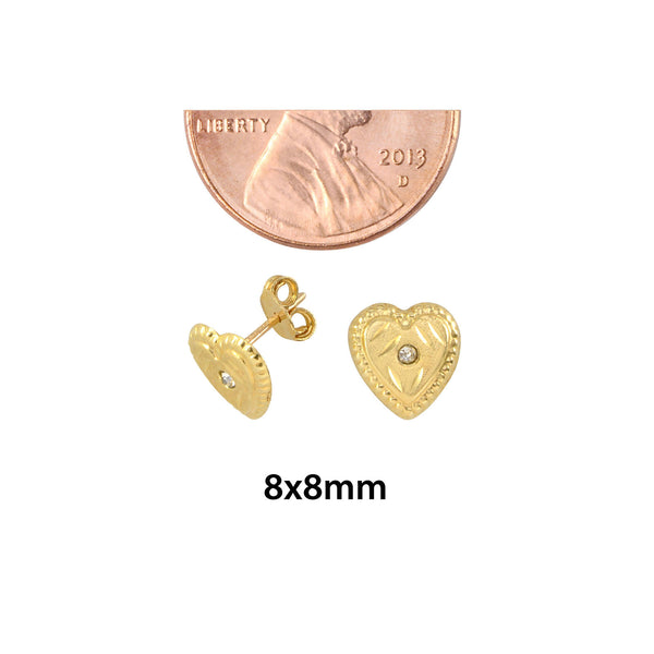 CZ Heart Stud Earrings 10k Yellow Gold Laser Cut with Pushbacks 8mm - Jewelryland.com