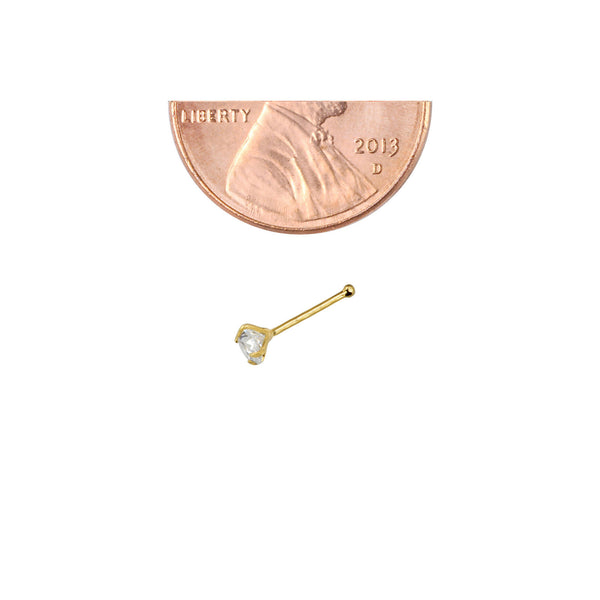 Nose Stud 22G 14k Yellow Gold 3 mm Round Cubic Zirconia Nose Bone Prong Set - Jewelryland.com