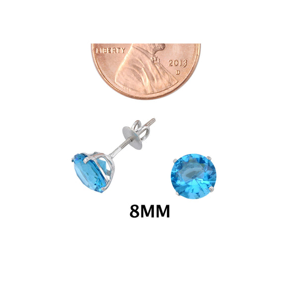 925 Sterling Silver Solitaire CZ Screw Back Stud Earrings Round Blue Topaz - Jewelryland.com