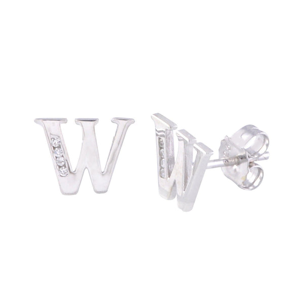 CZ Initial Letter Earrings 925 Sterling Silver All Letters Available A to Z - Jewelryland.com
