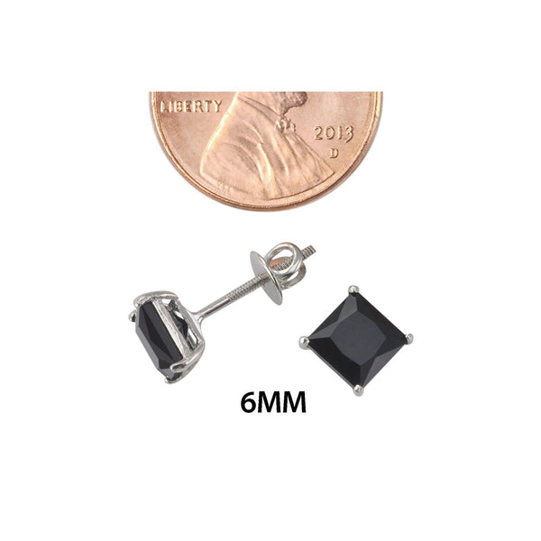 Sterling Silver Screwback Earrings Black CZ Studs Square Princess Cut Basket Set - Jewelryland.com