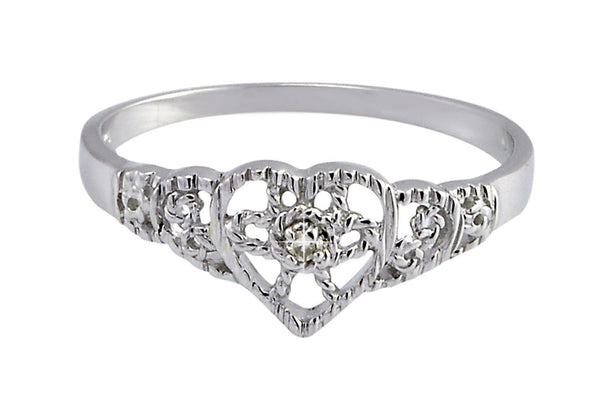 925 Sterling Silver Filigree .01ct Diamond Heart Cocktail Ring Size 7.5 - Jewelryland.com