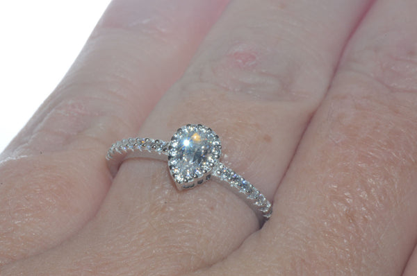 Sterling Silver Pear-Shaped CZ Ring 1ct - Jewelryland.com