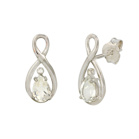 Diamond & White Topaz Earrings (.01 cttw, I-J, I2) Sterling Silver Figure Eight - Jewelryland.com