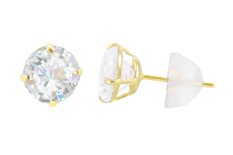 14k Yellow Gold Clear Round Basket Cubic Zirconia Stud Earrings Silicone Backs - Jewelryland.com