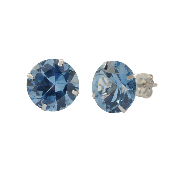 10k White Gold Blue Aqua CZ Stud Earrings Cubic Zirconia Round Prong Set - Jewelryland.com