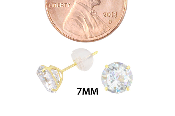14k Yellow Gold Clear Round Basket Cubic Zirconia Stud Earrings Silicone Backs - Jewelryland.com