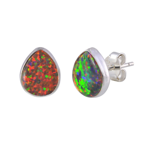 Opal Stud Earrings Gemstone Sterling Silver Iridescent Orange Pear shape 9mmx7mm - Jewelryland.com