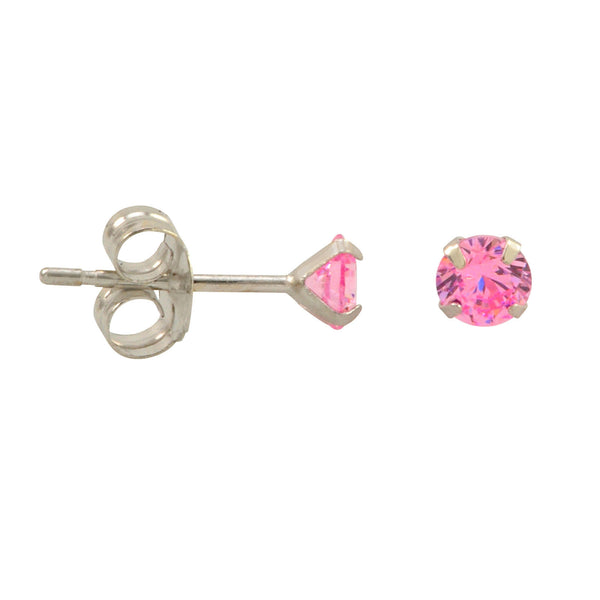 10k White Gold Pink Cubic Zirconia Stud Earrings Round CZ Prong Setting - Jewelryland.com