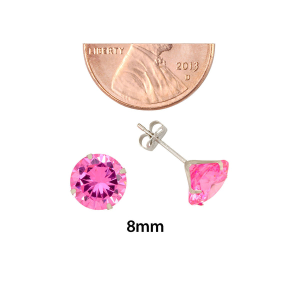 10k White Gold Pink Cubic Zirconia Stud Earrings Round CZ Prong Setting - Jewelryland.com