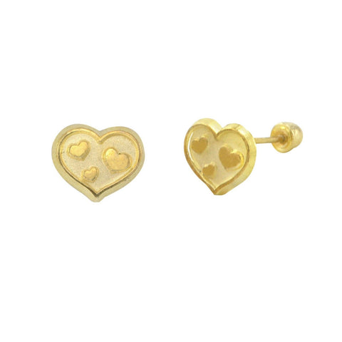 10k Gold Heart Stud Earrings with Screwbacks - Heart with Floating Heart Accents - Jewelryland.com