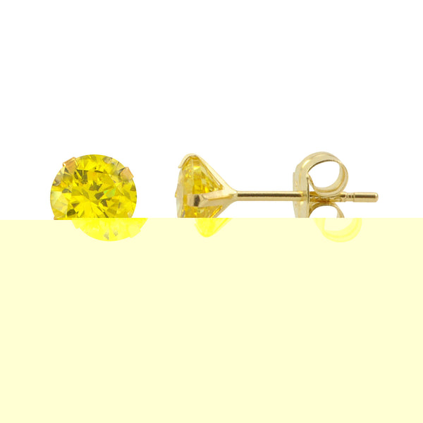 14k Yellow Gold Citrine Yellow Cubic Zirconia Stud Earrings Round Birthstone CZ - Jewelryland.com