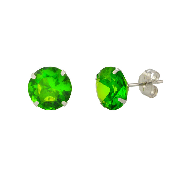 10k White Gold Peridot Green CZ Stud Earrings Cubic Zirconia Round Prong Set - Jewelryland.com