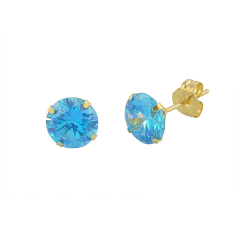 14k White Gold Blue Topaz Cubic Zirconia Stud Earrings Round Birthstone CZ - Jewelryland.com