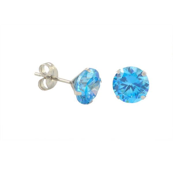 10k White Gold Blue Topaz CZ Stud Earrings Cubic Zirconia Round Prong Set - Jewelryland.com