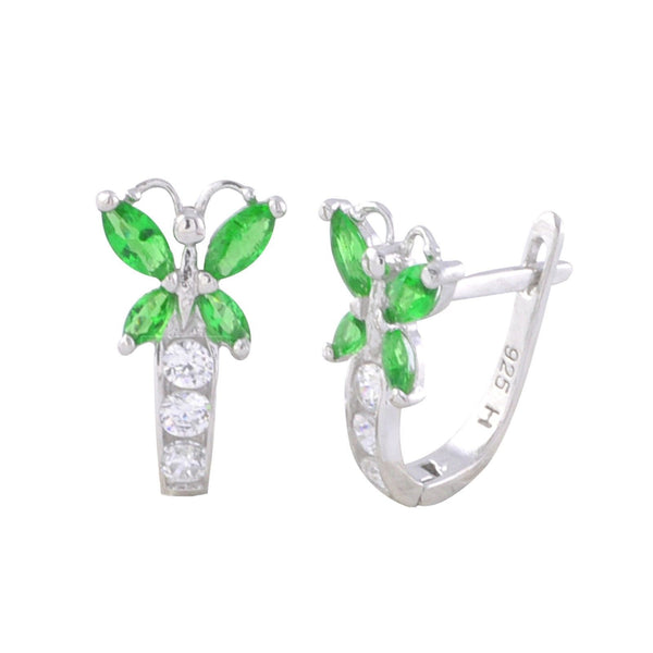 Sterling Silver Leverback Earrings Butterfly CZ Birthstone Colors - Two Color - Jewelryland.com