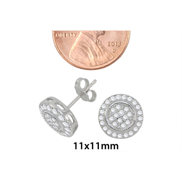 Micropave Earrings 925 Sterling Silver Circle with Circle Frame 11mm x 11mm - Jewelryland.com