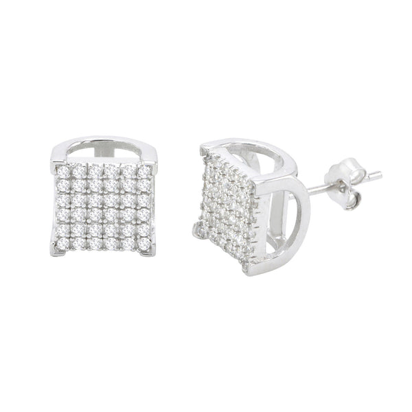 Sterling Silver Micropave Stud Earrings Square with Flair Cubic Zirconia 9mm - Jewelryland.com