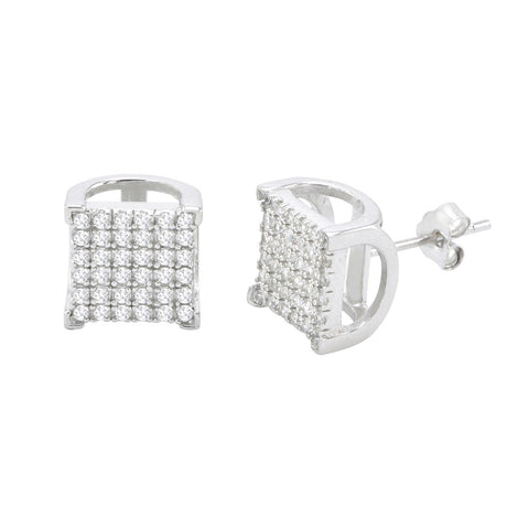 Sterling Silver Micropave Stud Earrings Square with Flair Cubic Zirconia 9mm - Jewelryland.com