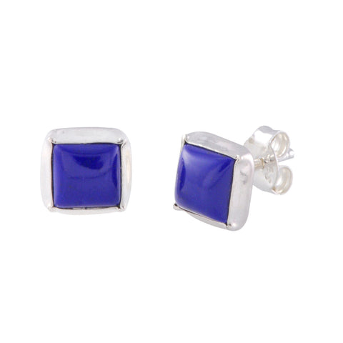 Sterling Silver Gemstone Earrings Blue Lapis 7mm Square - Jewelryland.com