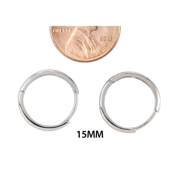 10k White Gold Hoop Earrings 15mm Medium-Large Hinged Hoops - Jewelryland.com