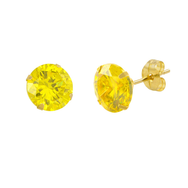 14k Yellow Gold Citrine Yellow Cubic Zirconia Stud Earrings Round Birthstone CZ - Jewelryland.com