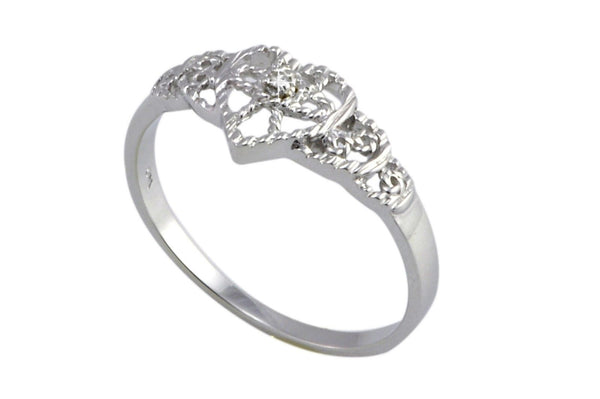 925 Sterling Silver Filigree .01ct Diamond Heart Cocktail Ring Size 7.5 - Jewelryland.com