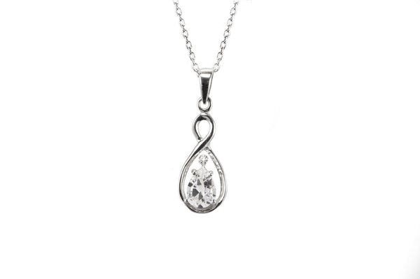 Sterling Silver Diamond (.003ct) and White Topaz Necklace Teardrop Twist, 18" - Jewelryland.com