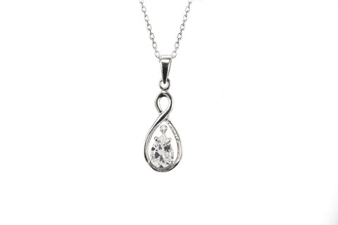 Sterling Silver Diamond (.003ct) and White Topaz Necklace Teardrop Twist, 18" - Jewelryland.com