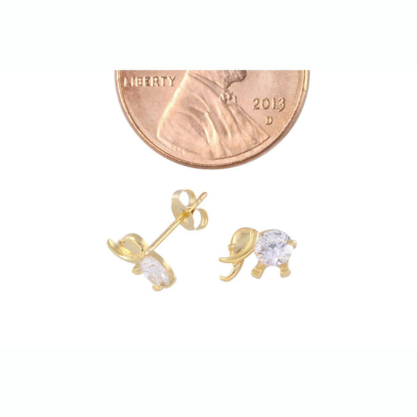 14k Yellow Gold Elephant Stud Earrings 6mm x 8mm Clear CZ - Jewelryland.com