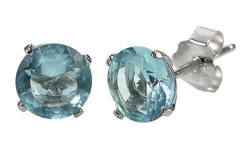 Aquamarine CZ March Birthstone Stud Earrings .925 Sterling Silver Round BASKET - Jewelryland.com