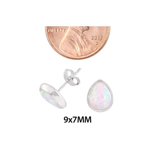 Sterling Silver White Opal Gemstone Earrings Pear-Shaped 9mm x 7mm - Jewelryland.com