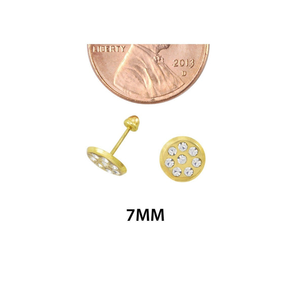 10k Yellow Gold Circle Earrings Screwbacks Clear Cubic Zirconia Multistone 7mm - Jewelryland.com