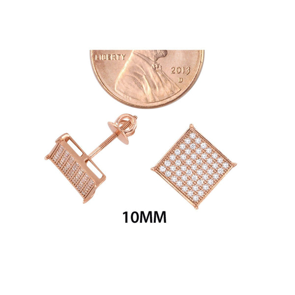 Earrings 10mm CZ Square Screwback Studs Sterling Silver Rose Gold Plated - Jewelryland.com