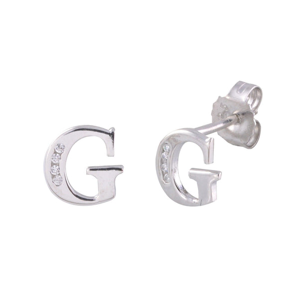 CZ Initial Letter Earrings 925 Sterling Silver All Letters Available A to Z - Jewelryland.com