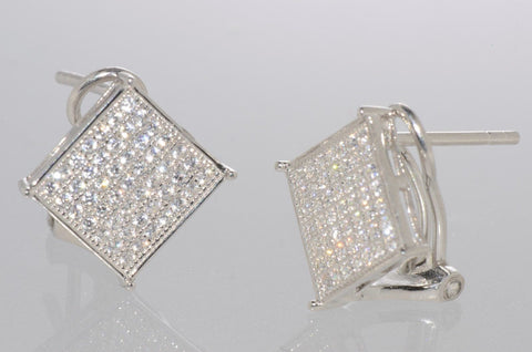 Sterling Silver Cubic Zirconia Lever Back Earrings Square Shape 10mm Clear CZ - Jewelryland.com