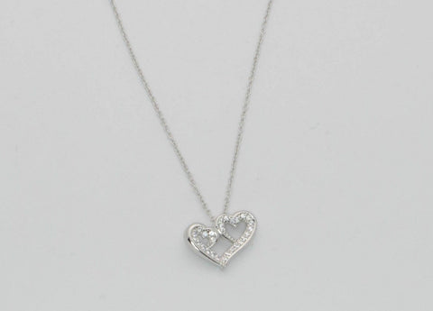 Sterling Silver Triple Heart AAA CZ Cubic Zirconia Pendant + 16" - 18"  Necklace - Jewelryland.com