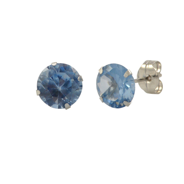 Aqua Blue Cubic Zirconia Stud Earrings 14k White Gold Round Birthstone CZ - Jewelryland.com