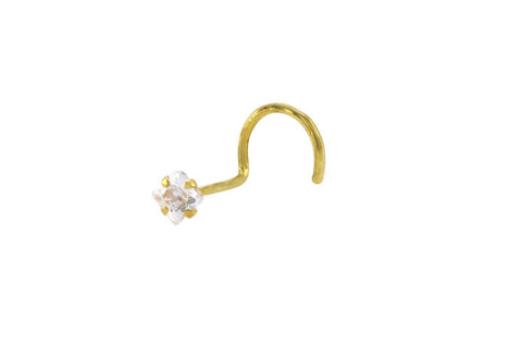 22G Nose Stud 14k Yellow Gold 2mm Square White CZ Nose Screw Prong Setting - Jewelryland.com