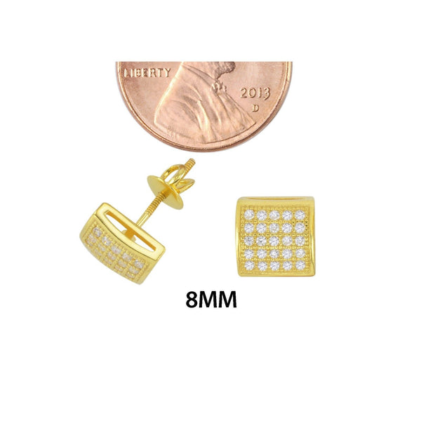 Screwback Earrings Sterling Silver Yellow Gold CZ Studs 8mm Lightweight Dome - Jewelryland.com