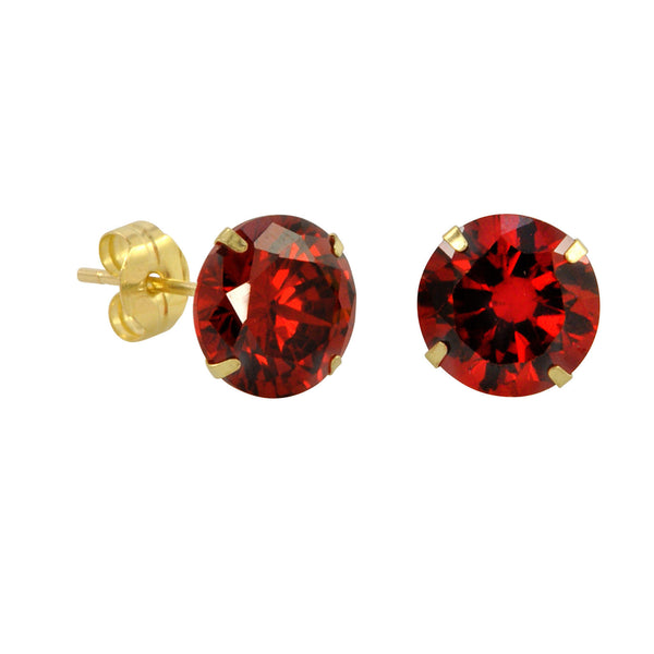 10k Yellow Gold Red Garnet CZ Stud Earrings Cubic Zirconia Round Prong Set - Jewelryland.com