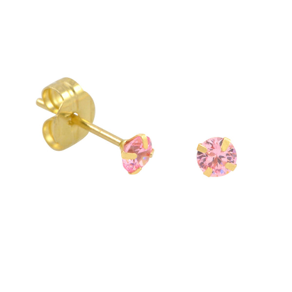 10k Yellow Gold Stud Earrings Pink CZ Cubic Zirconia Round Prong Set - Jewelryland.com