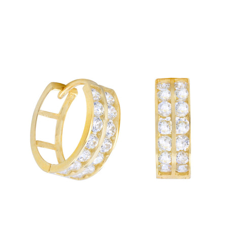 10k Yellow Gold Huggie Hoop Earrings Two Row CZ Cubic Zirconia 13mm x 5mm - Jewelryland.com